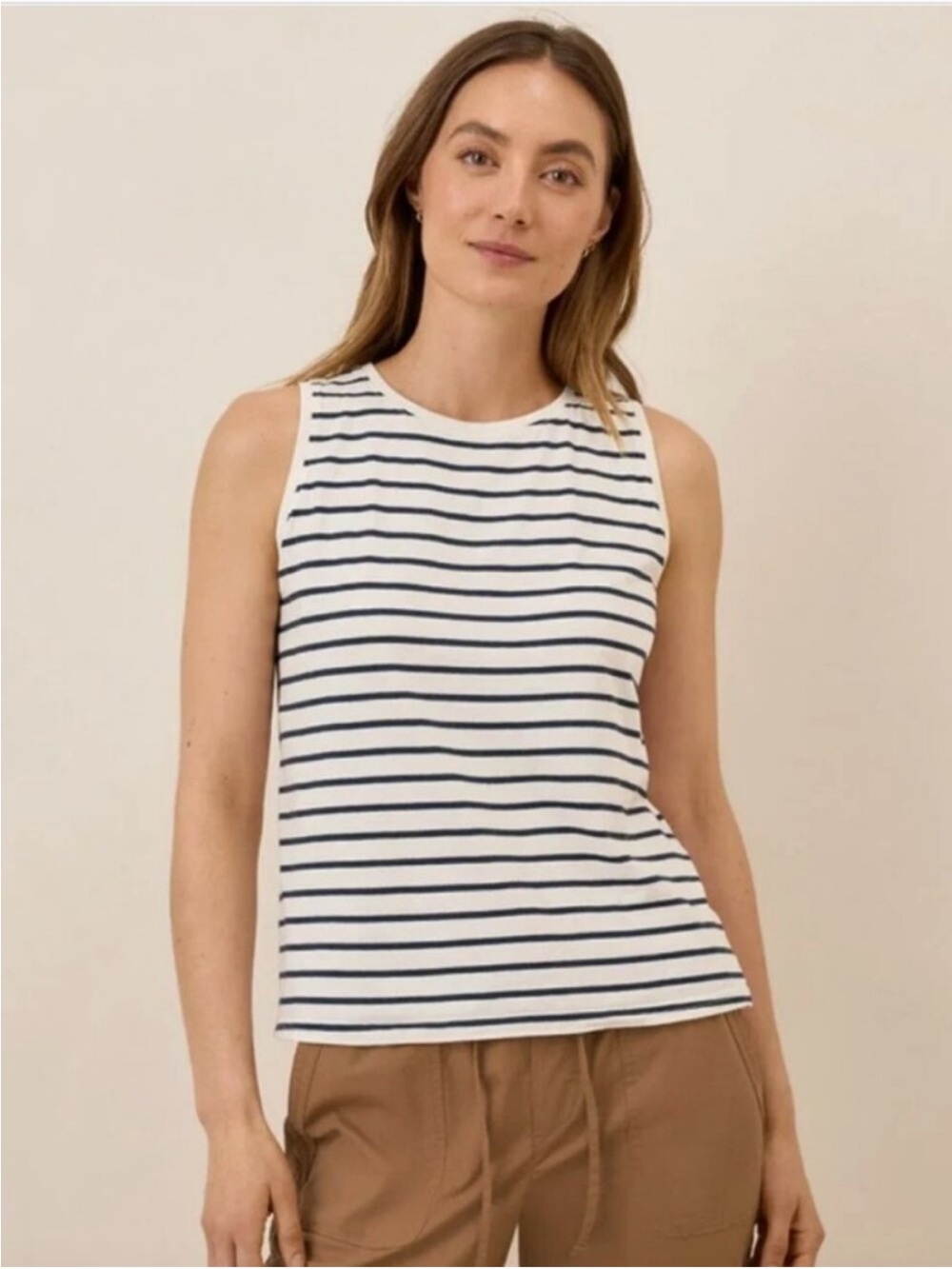 Pact Women’s Striped Sleeveless Tank Top - White & Navy Organic cotton size XL